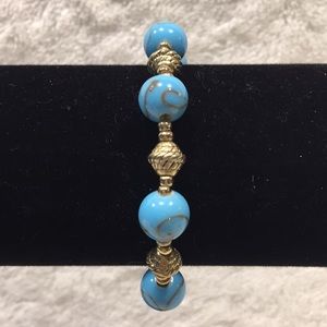 Robin Egg Blue/Gold Art Glass Gold Tone Toggle 8”